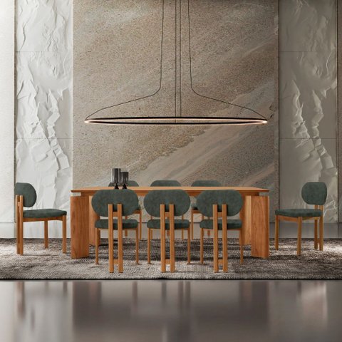Mesa de Jantar Nala 220cm Madeira Tampo Laminado com 8 Cadeiras Nala