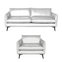 Ver imagem 4 de Conjunto Poltrona e Sofá Decorativo Sala de Estar América 3 Lugares 220cm Couro Branco - Mozzelar