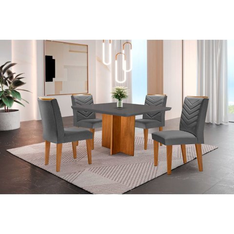 Conjunto Sala de Jantar Mesa Olímpia 90cm Tampo em Mdf Canto Copo e 4 Cadeiras Liz Moderna