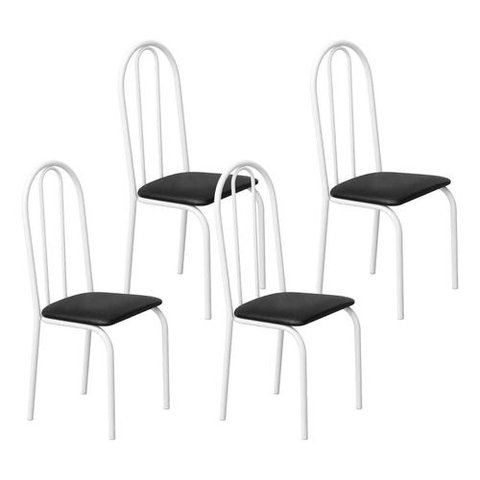 Kit 4 Cadeiras Ubatuba Corino Preto Tubo Branco