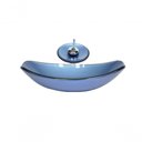 Ver imagem 1 de Cuba de Vidro Oval 46cm Azul + Valvula + Torneira Cascata