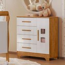 Ver imagem 2 de Cômoda 4 Gavetas e 1 Porta Fly com Branco Amadeirado - Tigus Baby