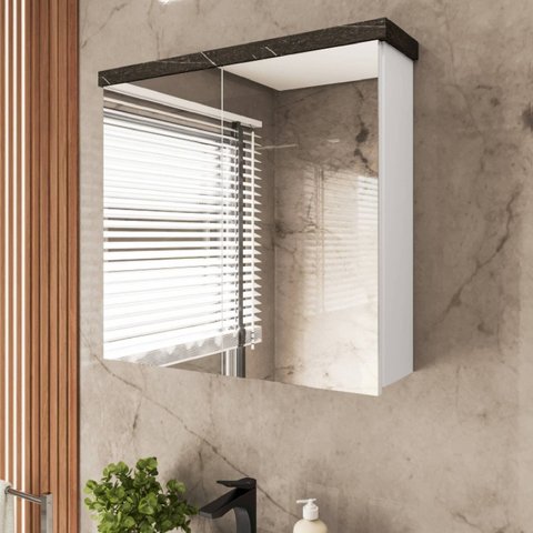 Armário de Banheiro 65cm 02 Portas com Espelho Ref 502 - Branco/Portoro