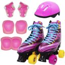 Ver imagem 1 de Kit Patins Clássico Quad 4 Rodas Roller + Acessórios Feminino Rosa Tam 29 Importway BW-021-R
