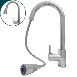 Torneira de cozinha inox cromado gourmet monocomando alta de bancada ducha extensível misturador