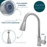 Torneira de cozinha inox cromado gourmet monocomando alta de bancada ducha extensível misturador - 3