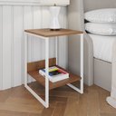 Ver imagem 1 de Mesa Cabeceira Industrial Lateral de Cama Amêndoa Tókio Base Ferro Branco