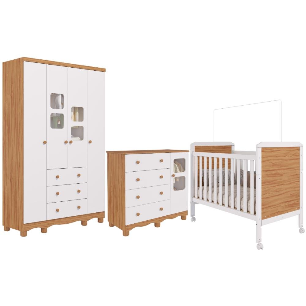 Quarto de Bebê Completo Guarda Roupa Uli 4 Portas Berço Mini Cama Cloe 2 em 1 Cômoda Uli 100% Mdf - 2