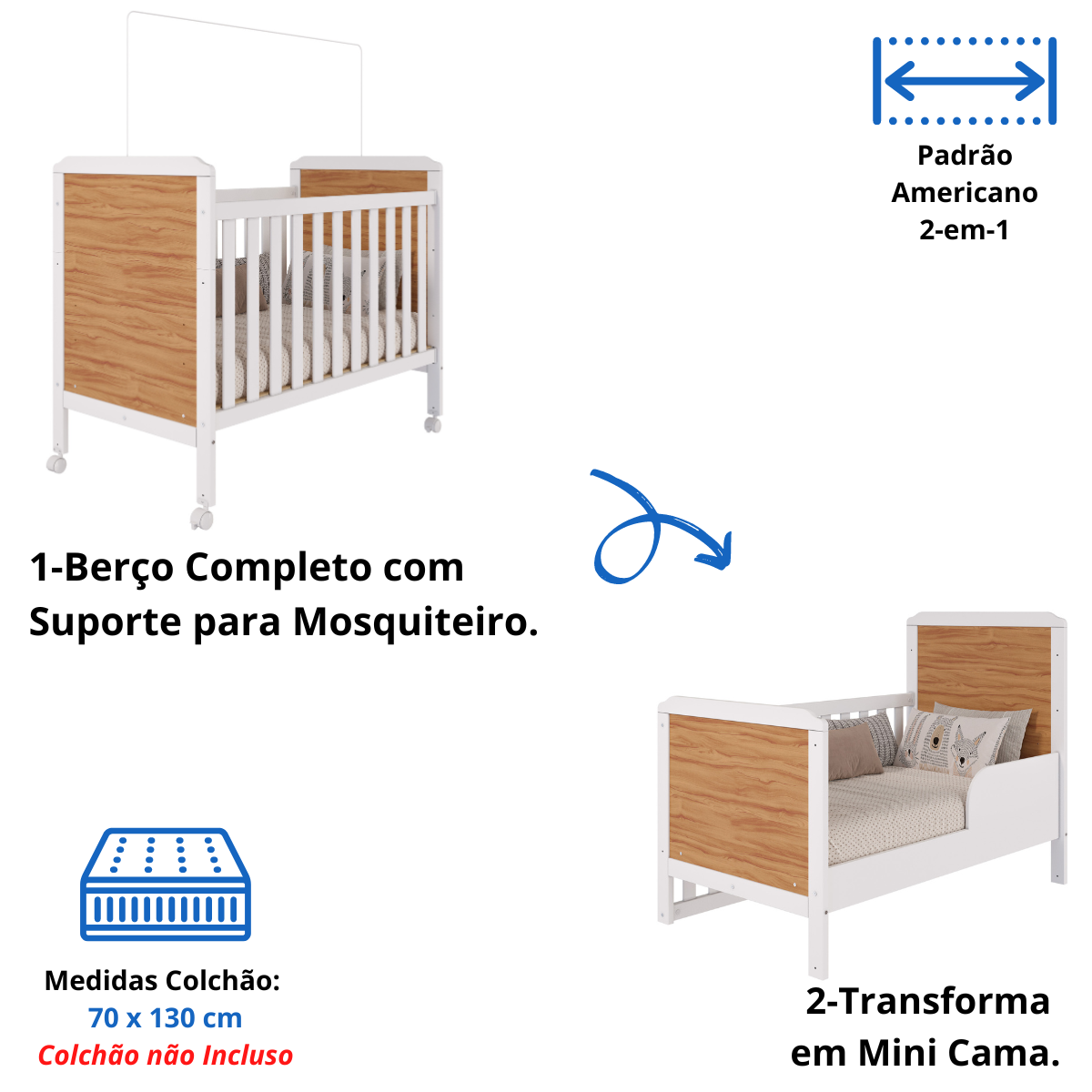 Quarto de Bebê Completo Guarda Roupa Uli 4 Portas Berço Mini Cama Cloe 2 em 1 Cômoda Uli 100% Mdf - 4