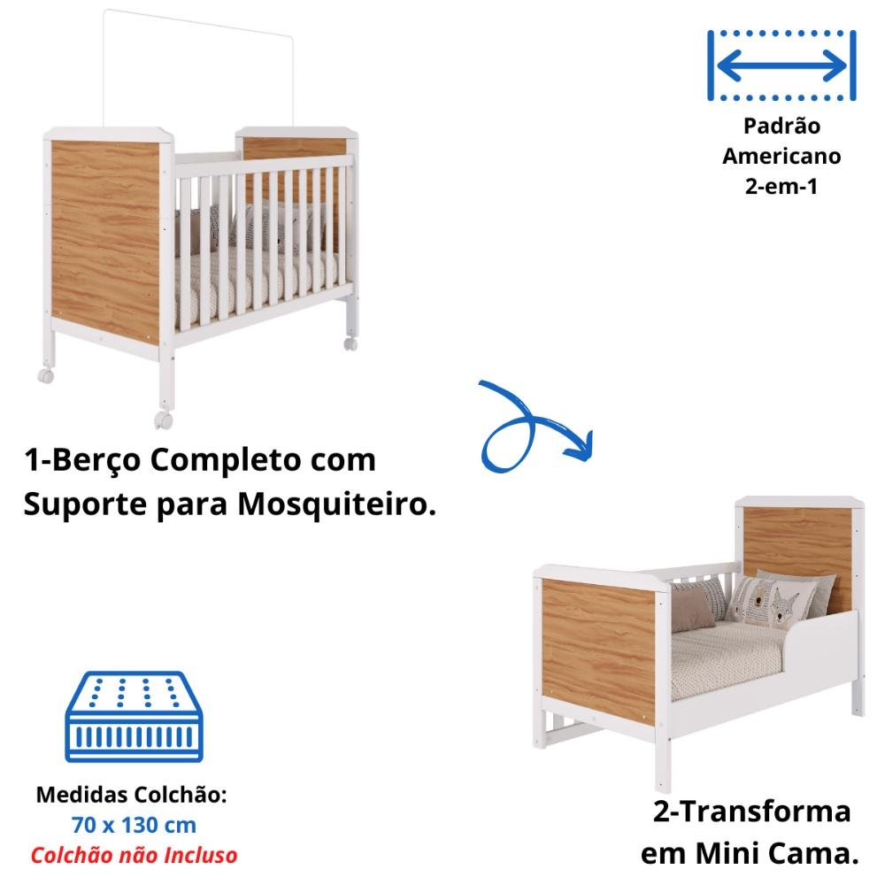 Quarto de Bebê Completo Guarda Roupa Uli 4 Portas Berço Mini Cama Cloe 2 em 1 Cômoda Uli 100% Mdf - 3