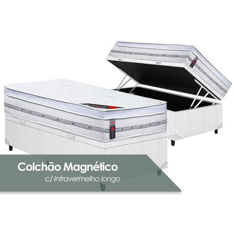 Cama Box Baú Solteiro: Colchão Molas Castor Pocket Gold Star Magnético + Base CRC Courano White(88x1