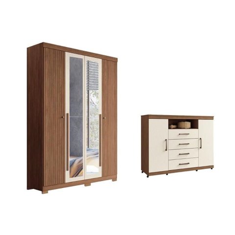 Guarda Roupa +cômoda 2 Peças Qc305 Jatoba/areia - Santos Andirá