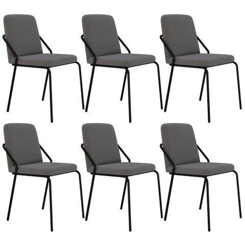 Kit 06 Cadeiras Estofada para Sala de Jantar Loft Preto C01 Linho Fendi Cinza - Lyam Decor