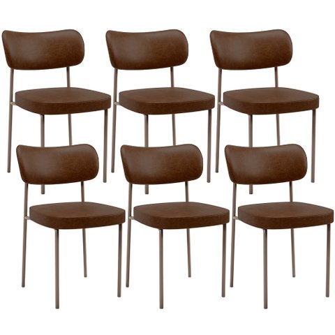 Kit 06 Cadeiras Estofadas para Sala de Jantar Melina Base Arena L02 Couríssimo Marrom - Lyam Decor