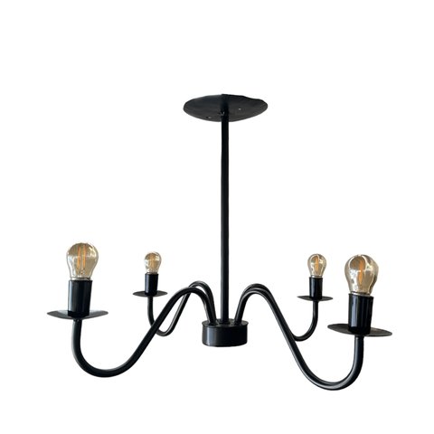 Luminária Lustre Teto Tubo Ferro 4 Bocas Rustico e Moderno