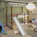 Ver imagem 1 de Beliche Infantil Solteiro Manuela com Escorregador e Led Branco e Mel - Acompanha Luminária Nuvem