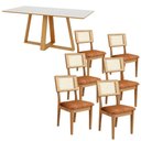 Ver mais imagens de Mesa Jantar 180cm Retangular 6 Lugares Tampo MDF Off White com Freijó Cadeiras Cesare Terracota