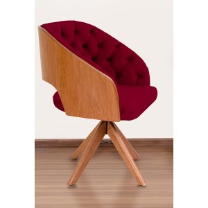 Poltrona Decorativa Mari Laminada Pé Giratório de Madeira Capitonê Cor:vinho