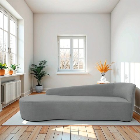 Recamier Curvo Orgânico 180cm 3 Lugares Lado Esquerdo para Sala de Estar Bouclé Paris