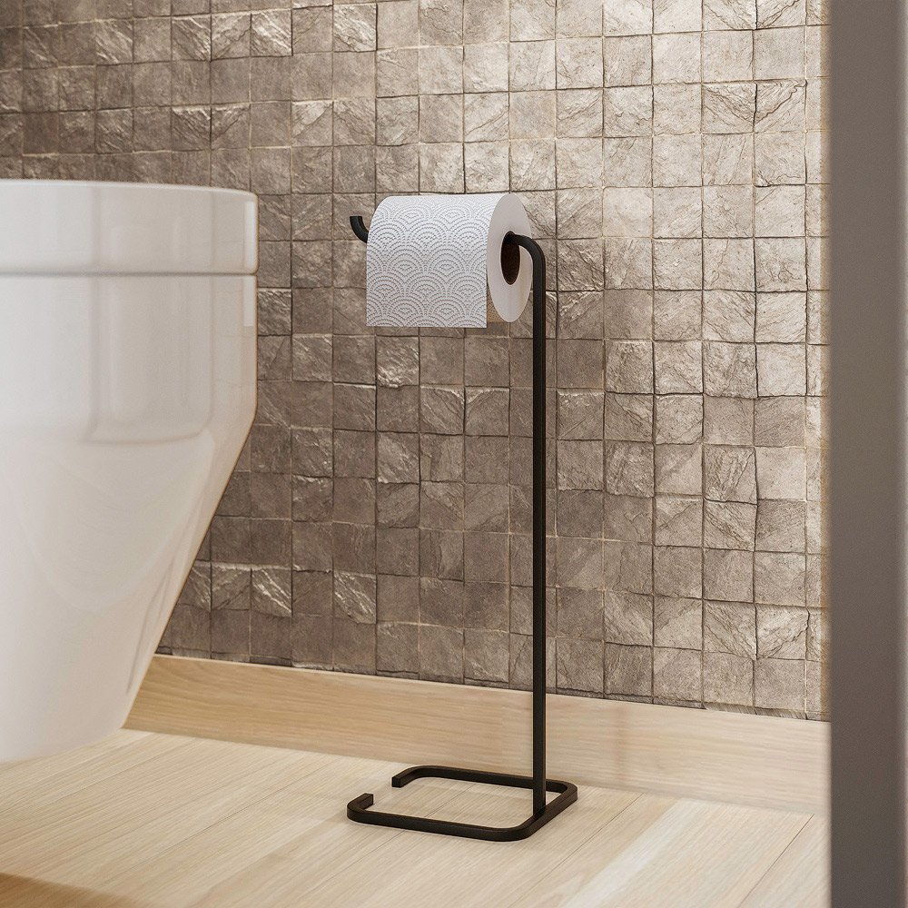 Kit 02 Suportes Papeleira De Chão Para Banheiro Lavabo Set Aço Multiuso D01 Preto Fosco - Lyam - 2