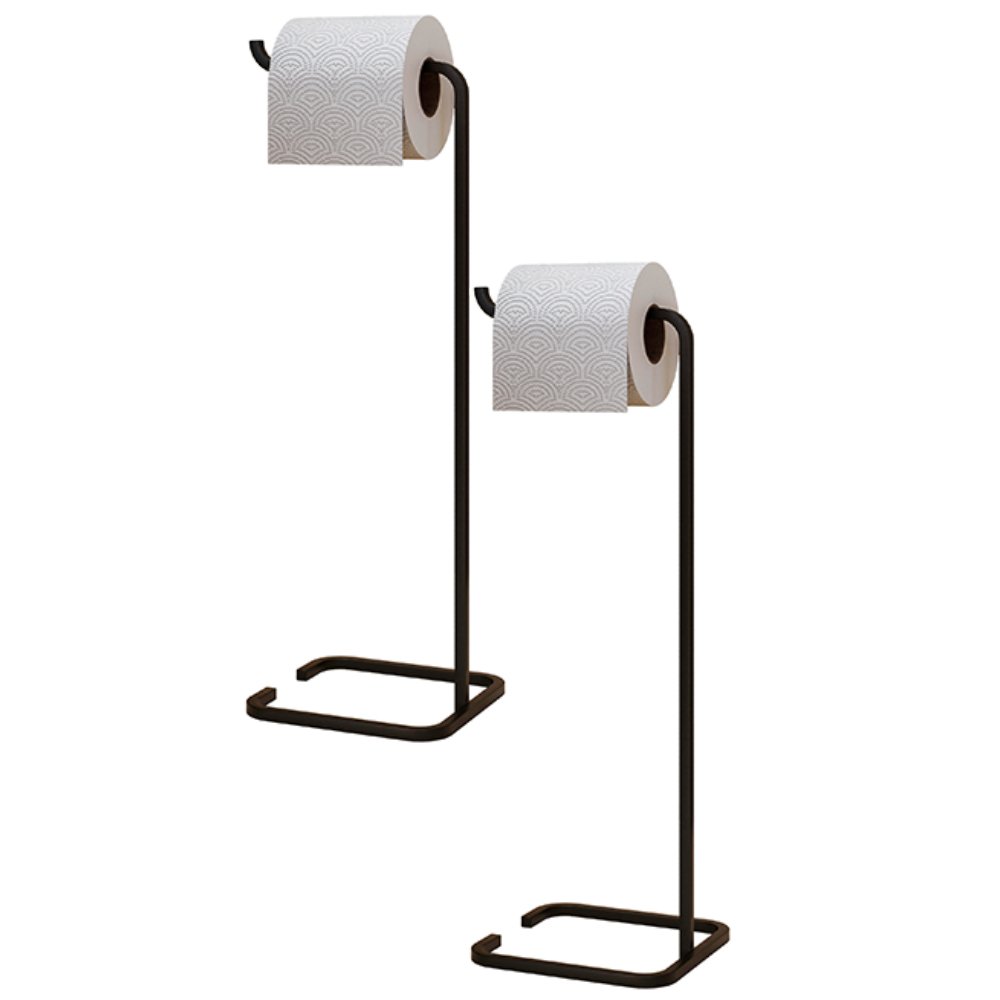 Kit 02 Suportes Papeleira De Chão Para Banheiro Lavabo Set Aço Multiuso D01 Preto Fosco - Lyam - 1