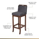 Ver imagem 3 de Kit 2 Banquetas Alta para Cozinha Turim Madeira Capuccino Suede Cinza CCS