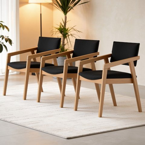 Kit 03 Cadeiras para Sala de Jantar Estar Living Giorgia B04 Suede Preto - Lyam Decor