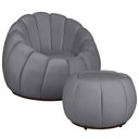 Ver imagem 1 de Kit Poltrona Base Giratória e Puff Concha Decorativo Veludo Cor:cinza
