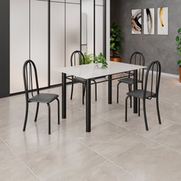 Conjunto de Mesa Tubular 120cm X 75cm Tampo em Vidro com 4 Cadeiras Iris B - 1