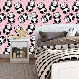 Papel de Parede Adesivo Desenho Panda com Fundo Rosa 3m - 2
