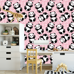 Papel de Parede Adesivo Desenho Panda com Fundo Rosa 3m - 4