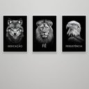 Ver imagem 3 de Kit 3 Quadros Decorativo Dedicação, Fé e Persistência Preto e Branco Sala Quarto Casa Escritório