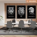 Ver imagem 1 de Kit 3 Quadros Decorativo Dedicação, Fé e Persistência Preto e Branco Sala Quarto Casa Escritório
