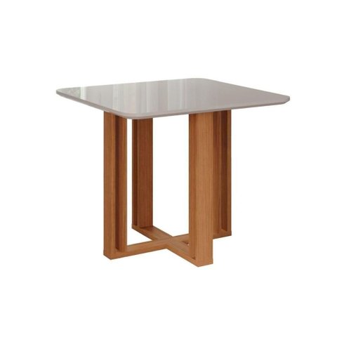 Mesa para Cozinha Flora com Tampo Madeirado com Vidro 95x95cm Nature Off White Cimol