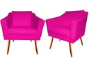 Ver imagem 1 de Kit 2 Poltronas Decorativa Agatha Couro Rosa Pink Pés Madeira Ms Decor