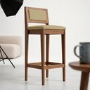 Ver imagem 3 de Banqueta Alta Lenna 99cm em Madeira e Encosto Estofado Linho Palha - Desk Design