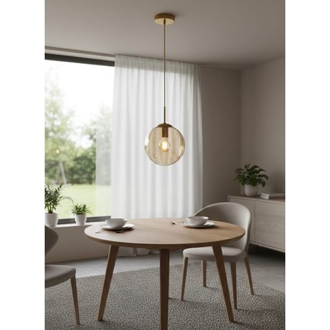 Pendente Moderno Glass Dourado Vidro Âmbar 20cm C Lâmp Led