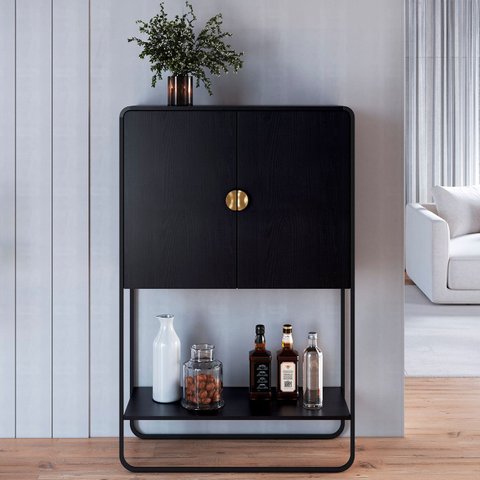 Balcão Aparador Bar 90cm com 2 Portas Mario Nero/preto A10 - Mpozenato