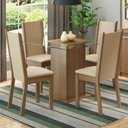 Ver imagem 1 de Conjunto Sala de Jantar Madesa Aline Mesa Tampo de Vidro 4 Cadeiras - Rustic/crema/sintético Bege