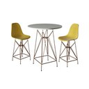 Ver imagem 1 de Jogo Mesa Bistrô Eames Branca 60Cm 2 Banquetas Amarela Base Ferro Cobre - Cor: Branco