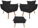 Ver imagem 1 de Kit 2 Poltronas + Puff Decorativo Opala Suede Preto Pés Madeira Mz Decor