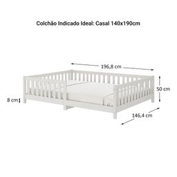 Cama Casal Infantil Grade Montessori Madeira Chão Branco Eva - 3