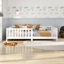 Ver imagem 2 de Cama Casal Infantil Grade Montessori Madeira Chão Branco Eva Idimex