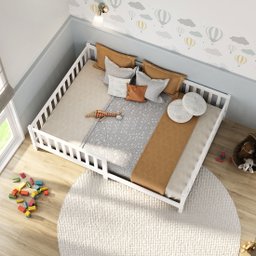 Cama Casal Infantil Grade Montessori Madeira Chão Branco Eva - 4