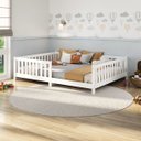Ver imagem 1 de Cama Casal Infantil Grade Montessori Madeira Chão Branco Eva Idimex