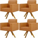 Ver imagem 1 de Kit 04 Poltronas Decorativa Base Giratória de Madeira Helô L02 Couríssimo Whisky - Lyam Decor