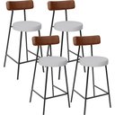 Ver imagem 1 de Kit 04 Banquetas Baixa Cozinha Sala Jantar Bancada Milão L02 Couríssimo Marrom Linho Cinza - lyam de