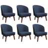 Kit 06 Poltrona Cadeira Sophia Pé Trapézio Compose Courissimo Preto Linho Azul Marinho - DOMINIC DEC - 1