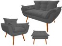 Ver imagem 1 de Kit Namoradeira + 1 Poltrona + 1 Puff Decorativo Opala Suede Cinza Pés Madeira Mz Decor