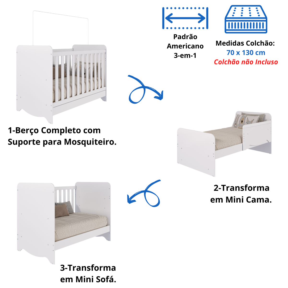 Quarto de Bebê Completo Berço Americano Ben 3 em 1 Guarda Roupa 4 Portas 3 Gavetas e Cômoda Uli 4 - 4